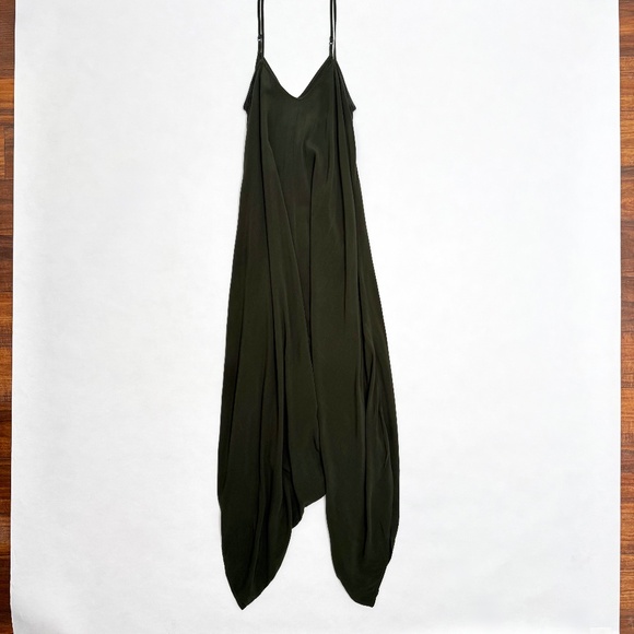 silence + noise Pants - Silence + Noise Olive Green Harem Jumpsuit Romper M Boho Relaxed Wide Leg Rayon